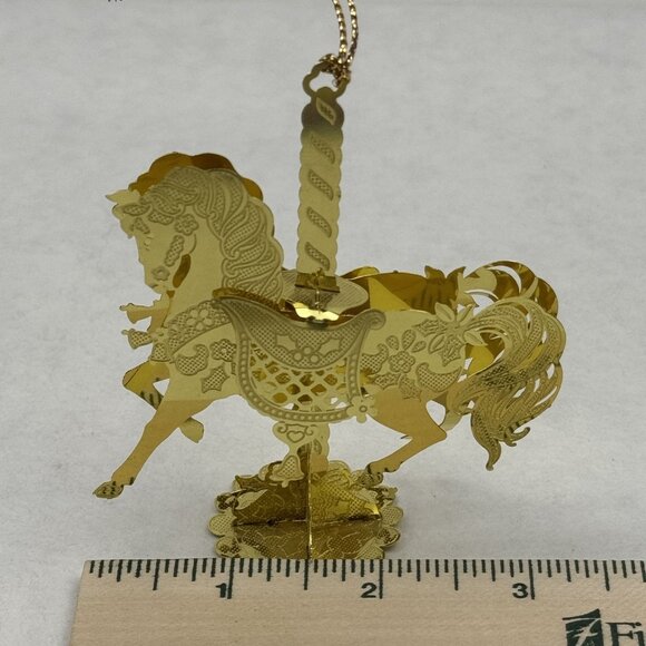Vintage Gold-Tone Carousel Horse Ornament Intricate Detailing 3D Metal 3.5" - Picture 9 of 10